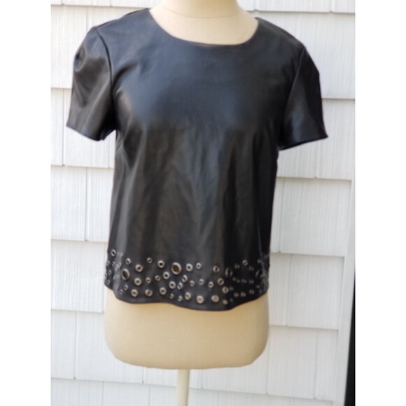 Design Lab Faux Leather Top Black Detailed Hem XS - Picture 2 of 7